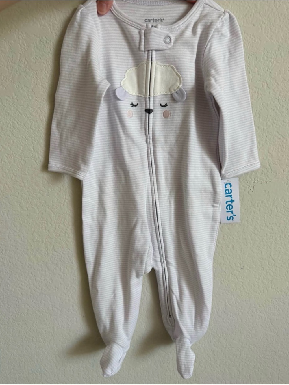 Carter's Light Gray & White Striped Lamb Footed One-Piece